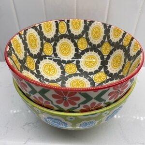 Signature Stoneware Colorful Patterned Bowls (2)